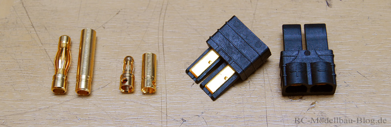 Goldstecker 4mm, Goldstecker 3mm, Traxxas High Current Connectors Hier die Goldstecker im Vergleich zum serien Traxxas-Stecker
