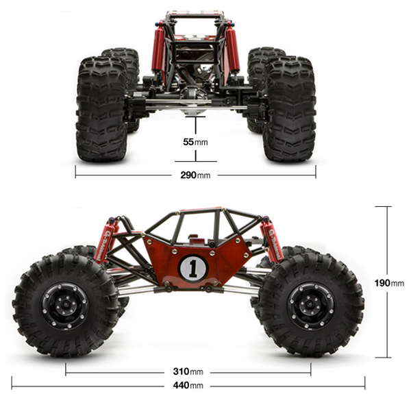 GMade R1 Rock Crawler - Abmessungen, Maße